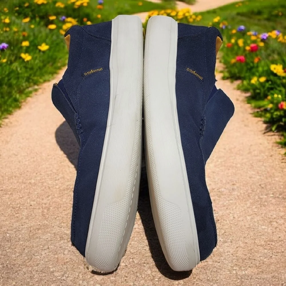 Comfoot Mens size 12 Blue/Gold Slip-On Loafers for Treating Planter Fasciitis